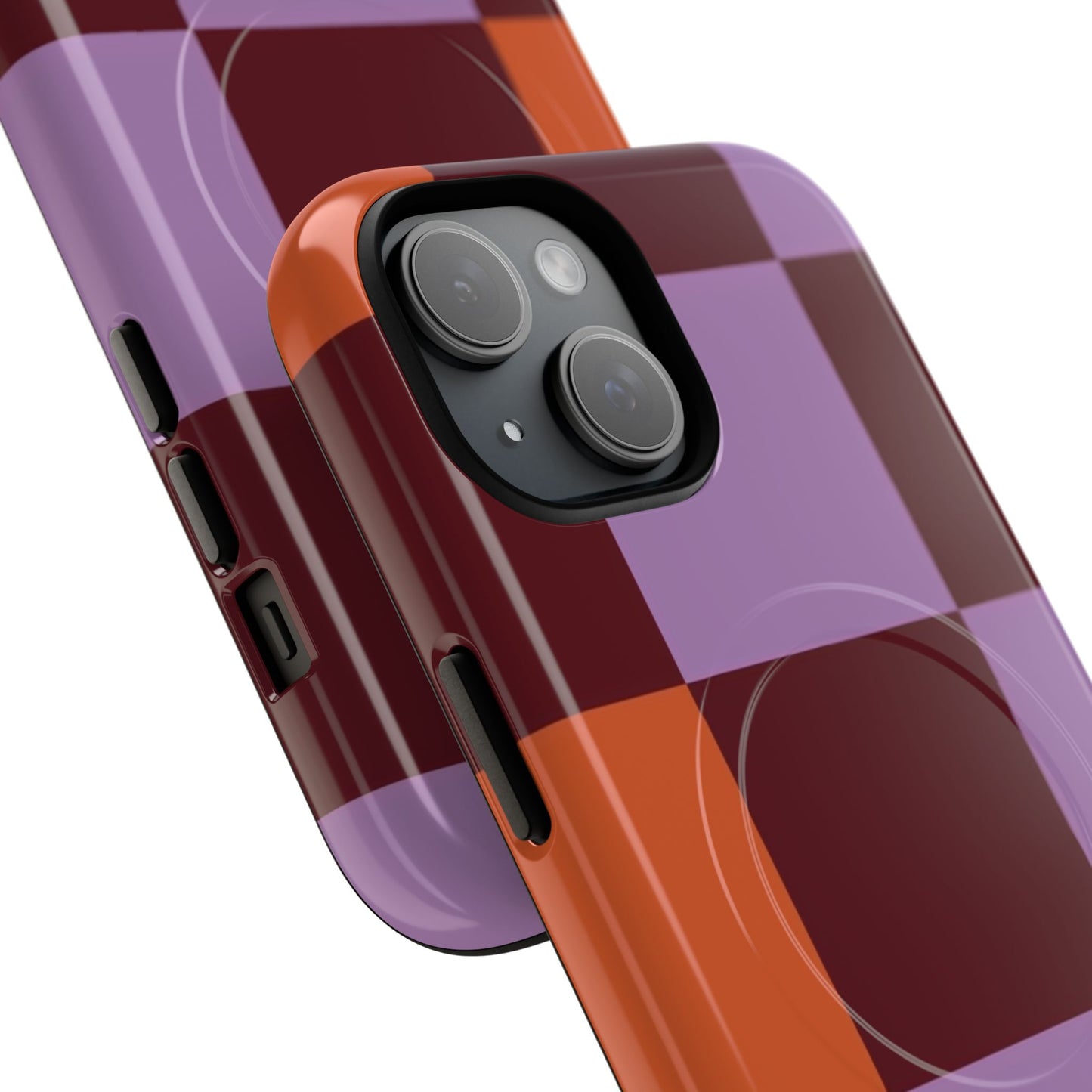 Retro Checker Magnetic Phone Case — Purple & Terracotta Geometric Protection
