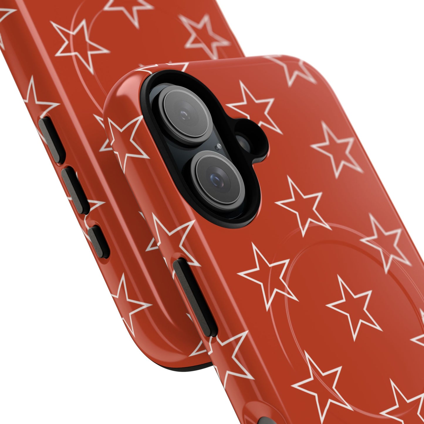 Star Pattern Tough Magnetic Phone Case — Rust Red Protective iPhone Cover
