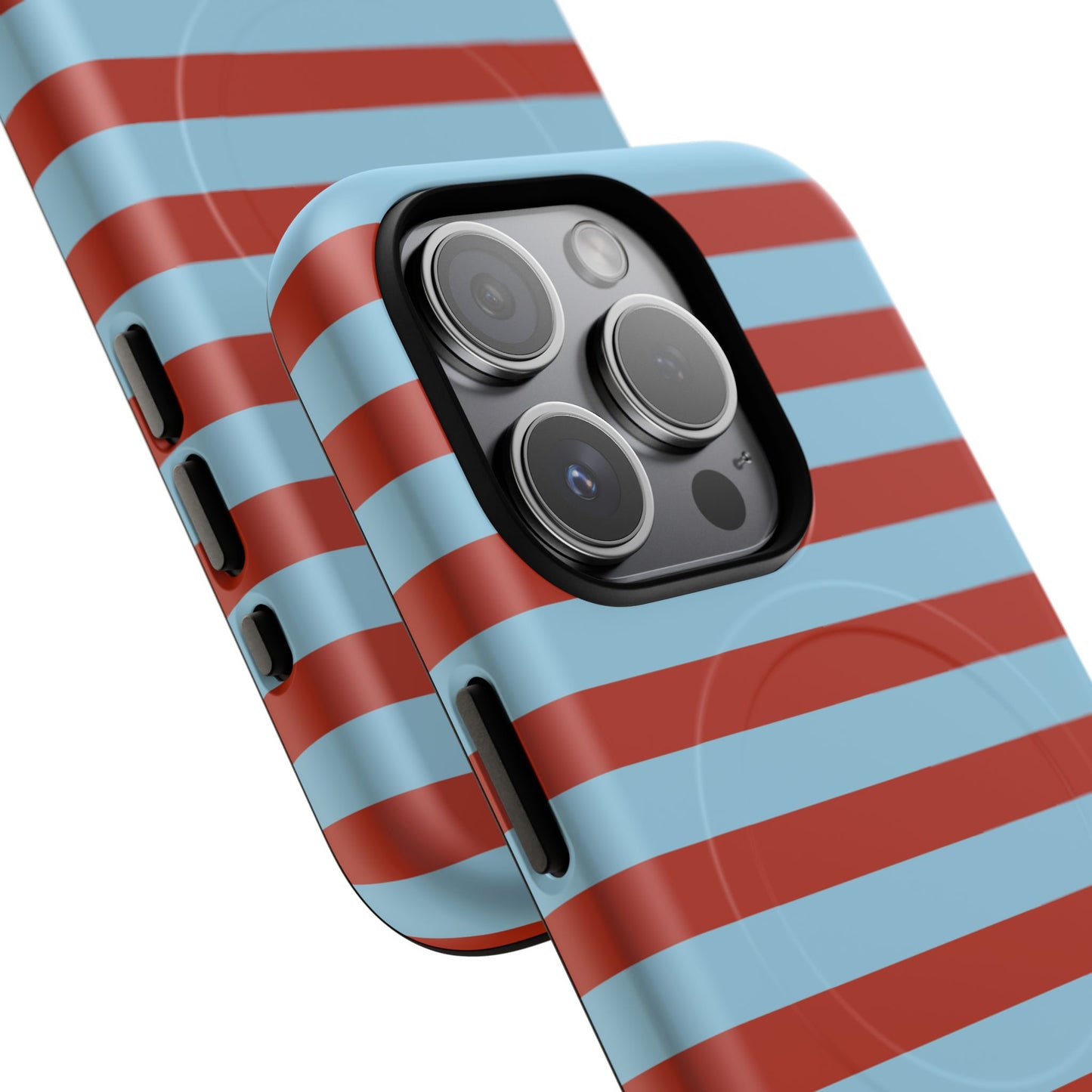 Striped Tough Magnetic Phone Case — Retro Red & Sky Blue