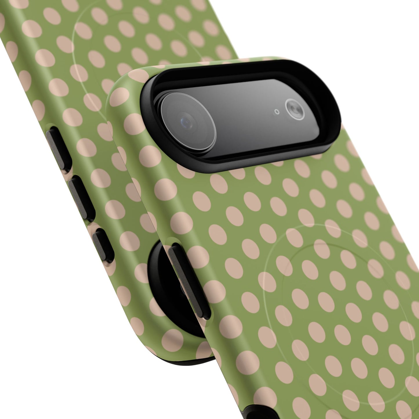 Polka Dot Magnetic Phone Case – Olive Green & Blush Dot Protective Cover