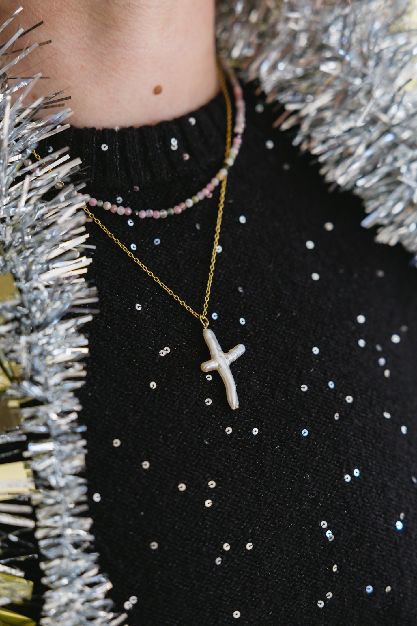 Chain + Large Pearl Cross