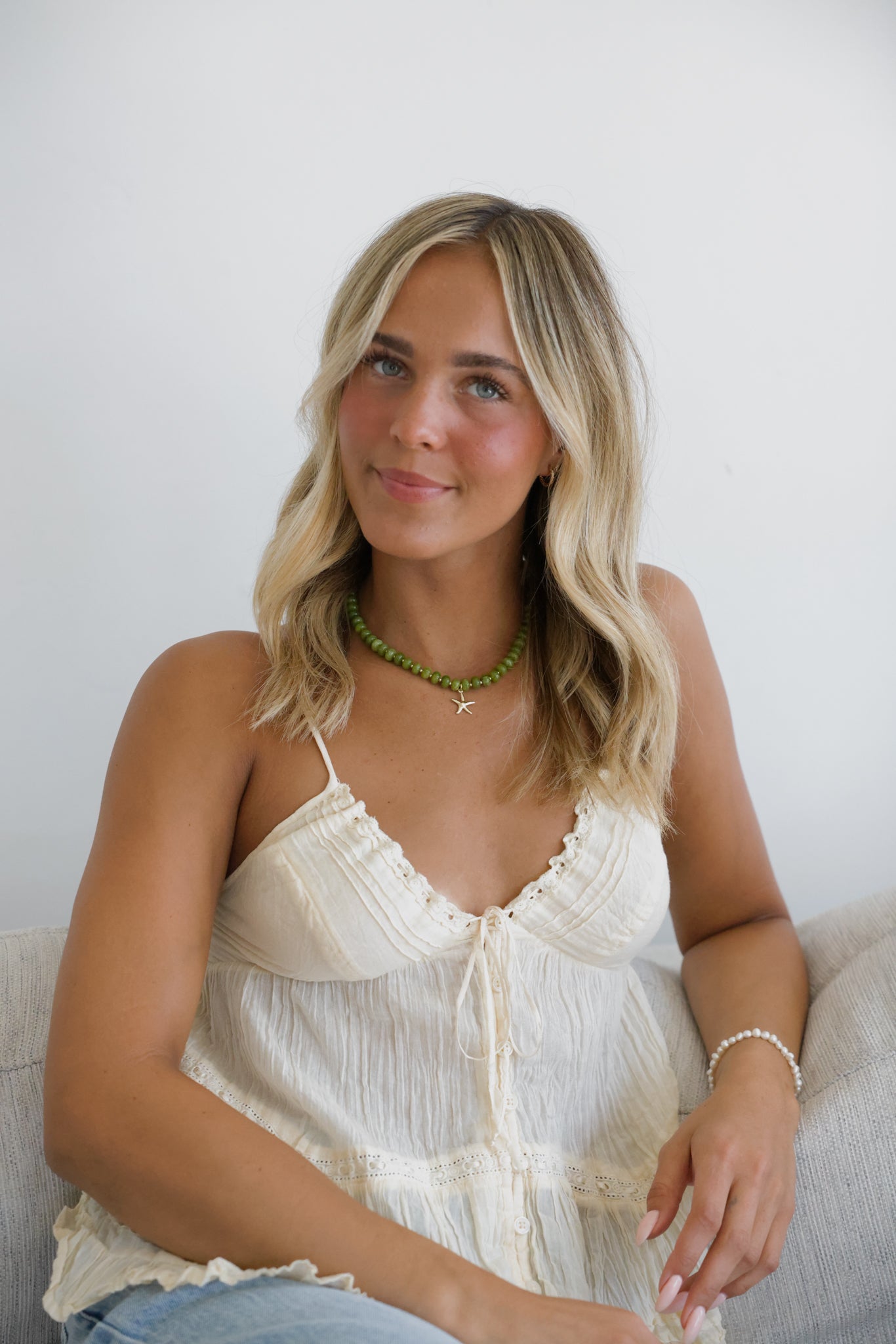 Green Jade Necklace + Starfish Pendant