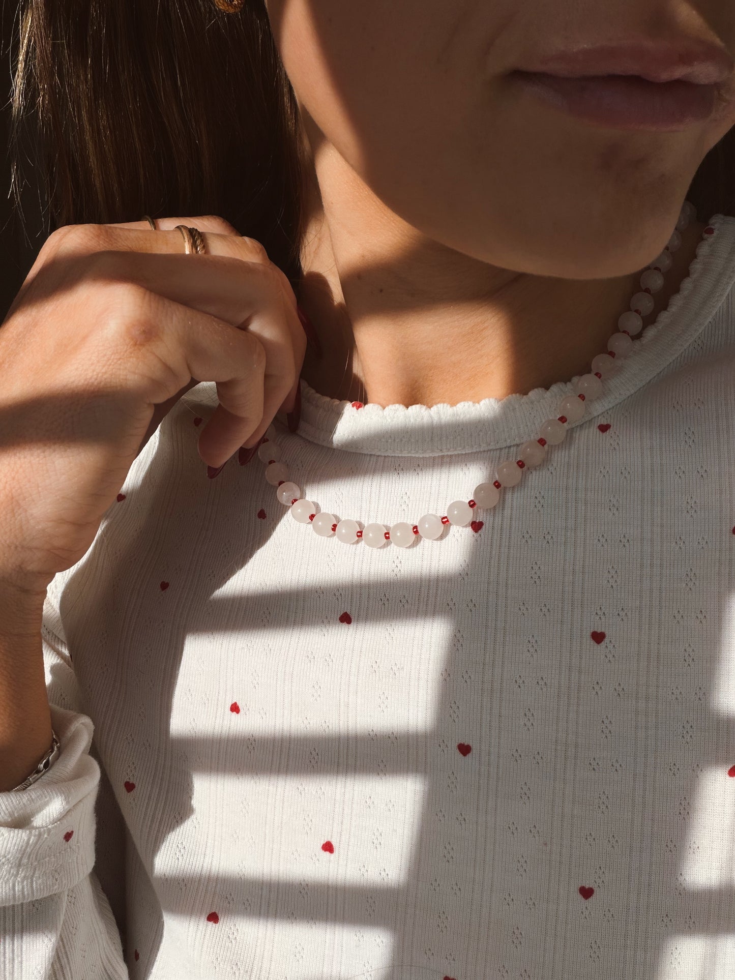 Rose Quartz + Red Necklace