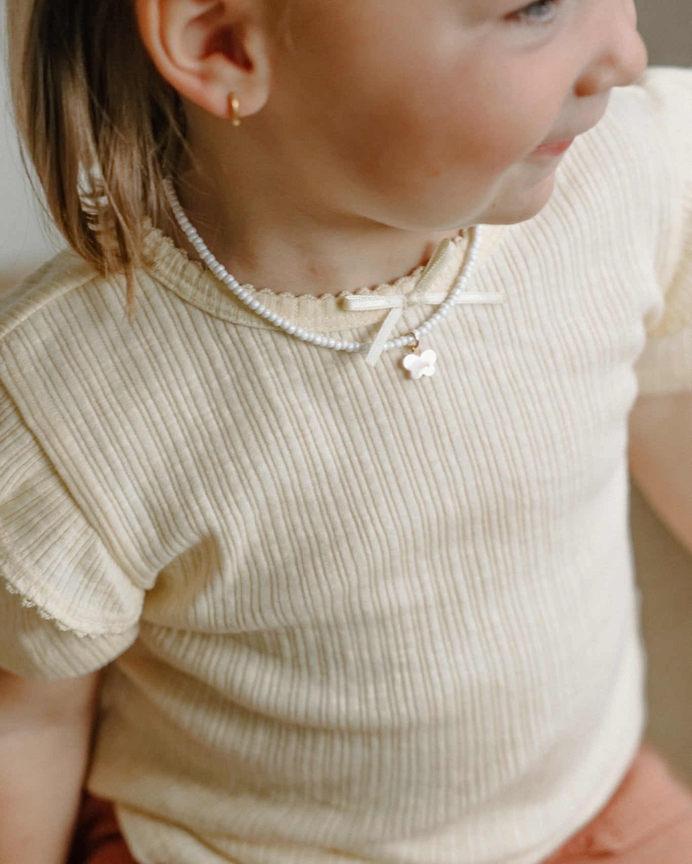 Baby + Kid White Necklace + Shell Butterfly Pendant
