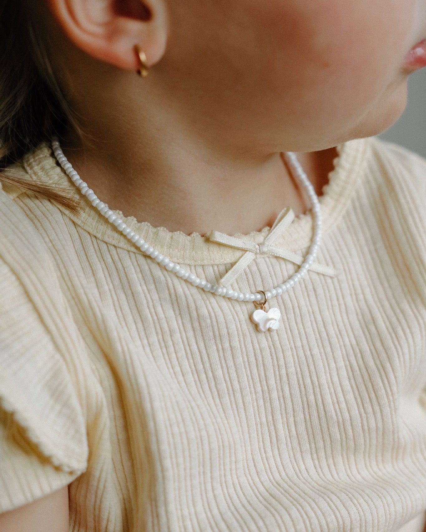 Baby + Kid White Necklace + Shell Butterfly Pendant