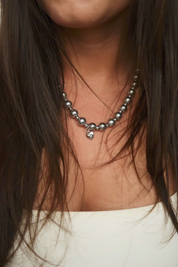 Hematite Necklace + Heart Pendant