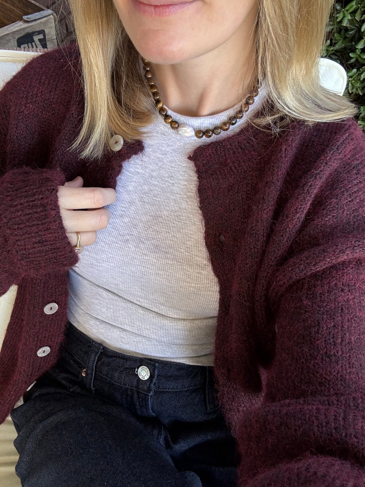 Tigers Eye + Pearl Necklace